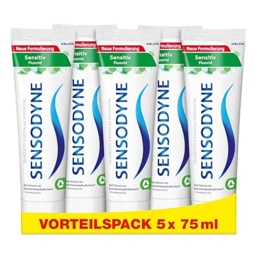 Sensodyne Sensitiv Fluorid Zahnpasta, 75ml - Schutz vor Karies & schmerzempfindlichen Zähnen