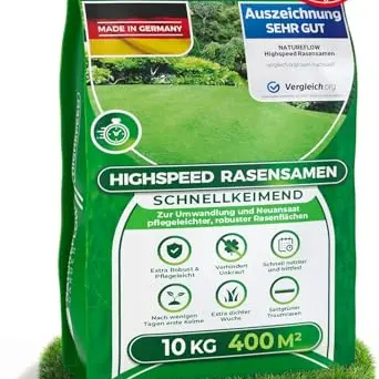 Rasensamen, schnellkeimend für Frühjahr & Sommer, 10kg, geeignet für 400 qm, Made in Germany, von Natureflow
