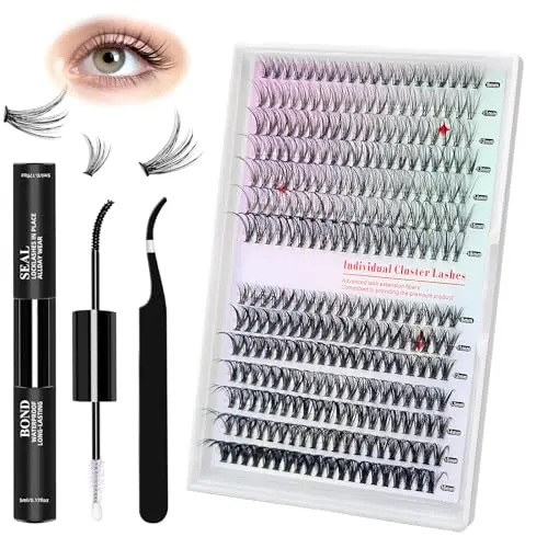 Wimpern Extensions Set, 9-16mm, 30D 40D, mit Lash Bond, Seal und Tweezern, Individuelle Lashes (Schwarz, 280)