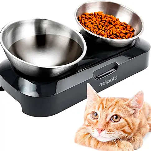 Edipets Katzennapf erhöht, Einzel oder Doppel, Antischlingnapf, für Hund und Katze (Edelstahl)
