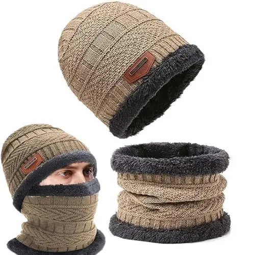 OUOQI Winter Beanie Mütze mit Loop Schal im Set