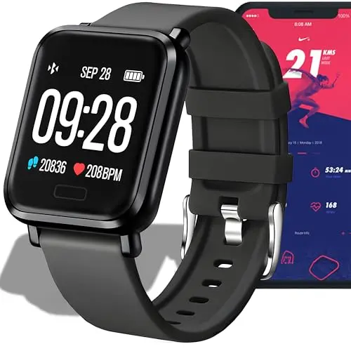 Retoo Smartwatch Damen & Herren, 1.3 Zoll Touchscreen, wasserdicht, Fitnessuhr mit Schrittzähler, Pulsmesser, Schlafmonitor, Sportmodi, kompatibel mit Android, Schwarz
