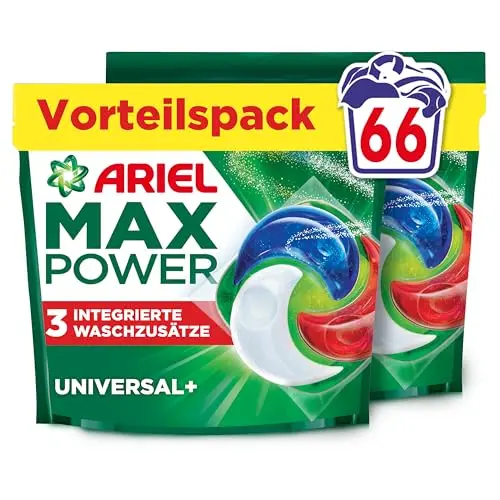 Ariel Max Power PODS Flüssigwaschmittelkapseln, 66 Wäschen, Universal+
