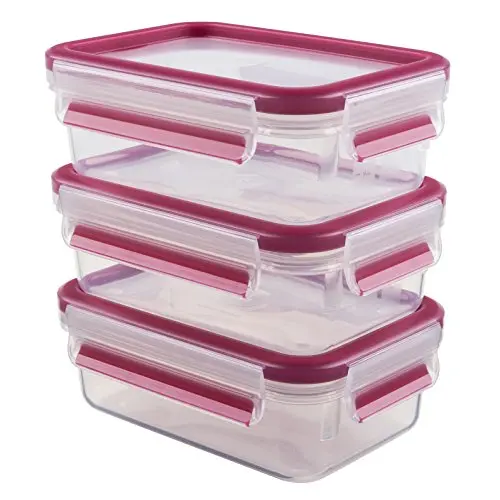 EMSA Clip & Close Frischhaltedosen-Set, rechteckig, 0.55 L, 100% dicht, pink, Made in Germany