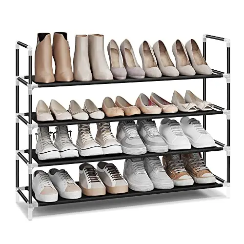 SONGMICS Schuhregal mit 4 Ebenen, platzsparend für Wohnzimmer, Flur und Garderobe, schwarz