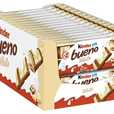 Kinder Bueno White - 30er Pack mit 2 Riegeln pro Packung, Waffelriegel mit weißer Schokolade und cremiger Füllung