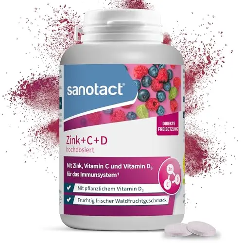 Sanotact Zink+C+D Hochdosierte Lutschtabletten Waldfrucht, 150 Stück