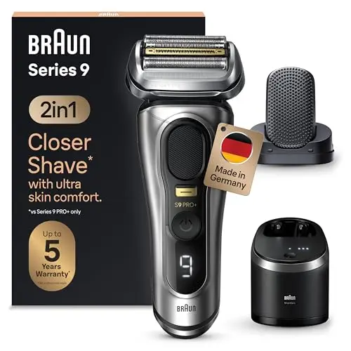 Braun Series 9 Pro Rasierer für Herren, 2-in-1-System mit Reinigungsstation, 60 Min Akku, Made in Germany, Silber