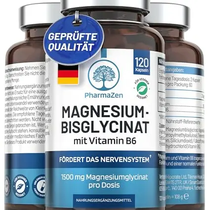 Magnesium Bisglycinat 1500 mg mit Vitamin B6 – 120 vegane Kapseln