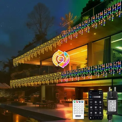 Eisregen Lichterkette mit App Steuerung und 17 Modi für Wohnzimmer, Hochzeit, Weihnachten, Party und Halloween