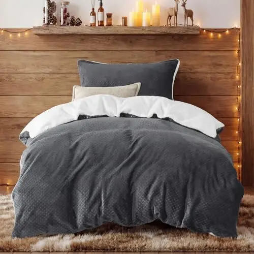 BEDSURE Flauschige Bettwäsche 135x200 Grau - Kuschel-Bettbezug mit Kissenbezug 80x80 cm für Einzelbett