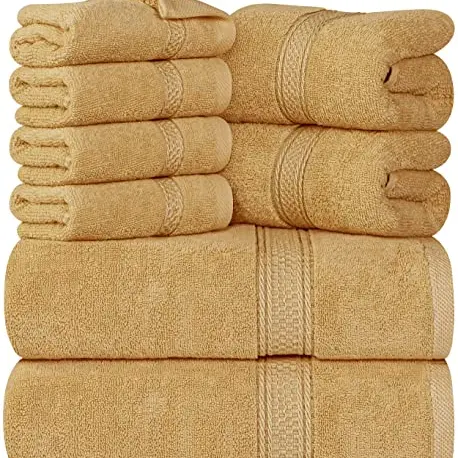 Utopia Handtücher-Set - 8-teilig aus Baumwolle (2 Badetücher, 2 Handtücher, 4 Waschlappen) - Beige