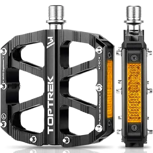 Toptrek Fahrradpedale mit Reflektoren – rutschfest, CNC-Aluminium, ideal für MTB, BMX, E-Bike und Rennrad