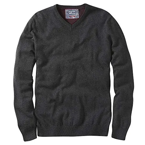 Charles Wilson V-Ausschnitt Baumwollpullover für Herren - Charcoal (M)