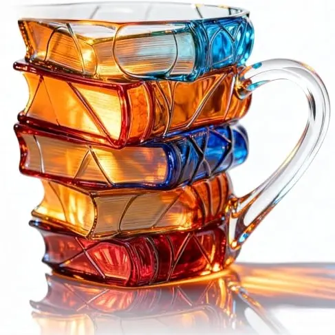 Handgefertigte 3D Bücherstapel-Kaffeetasse für Buchliebhaber