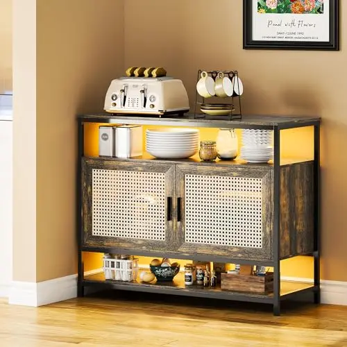 Lvifur Sideboard mit Schubladen und LED, Kommode für Wohnzimmer mit USB, 100 x 40 x 80 cm