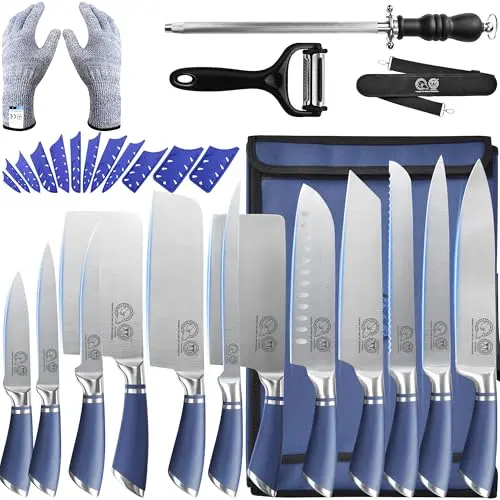 XYJ 12-teiliges Kochmesser Set für Meisterköche mit blauer Tasche