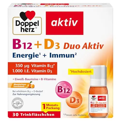 Doppelherz B12 + D3 Duo Aktiv - Hochdosiert zur Unterstützung des Immunsystems - 30 Trinkfläschchen