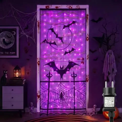 Halloween-Deko Outdoor mit Netzlichterkette und Fledermausmuster, 2 × 1 m