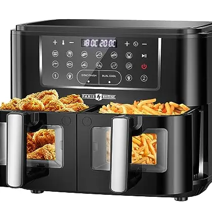 PARIS RHÔNE Heißluftfritteuse 9.5L, XXL Doppelkammer Air Fryer mit Sichtfenster, 12-in-1, Öl-frei, spülmaschinenfest