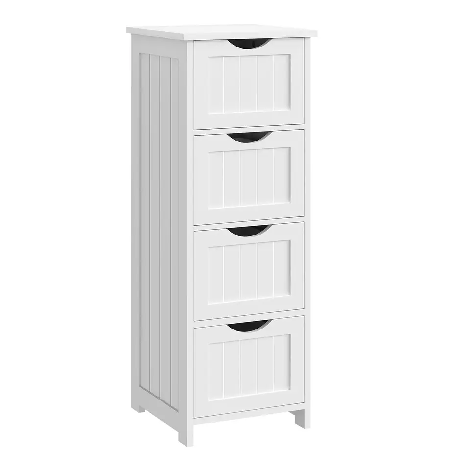 WOLTU Badezimmerschrank, 4 Schubladen, 30x30x82 cm, weiß, modern, für Bad, Wohnzimmer, Schlafzimmer, Esszimmer, Küche