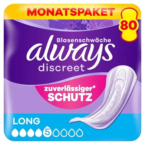 Always Discreet Inkontinenzeinlagen für Frauen Long, 80 Stück – diskreter Rundumschutz