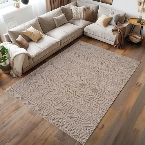 HomebyHome Läufer 60x110 cm, Vintage Design, beige, superweich, pflegeleicht, skandi Stil, moderner Flurteppich für Eingangsbereich, Schlafzimmer, Küche
