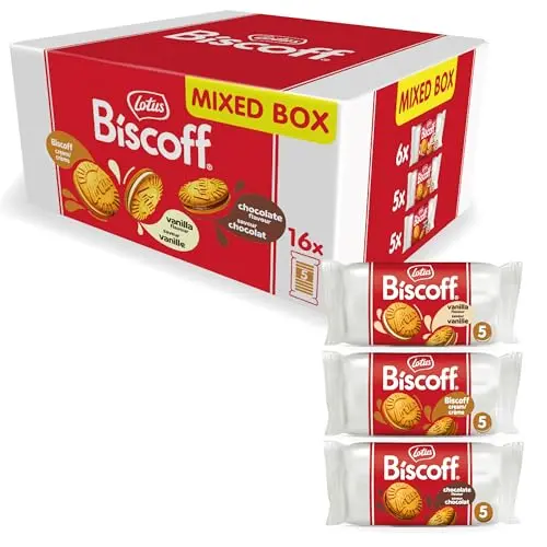 Lotus Biscoff Doppelkeks Variety Pack - 3 Geschmacksrichtungen: Biscoff-Creme, Vanille und Schokolade - 16 x 50g (800g)
