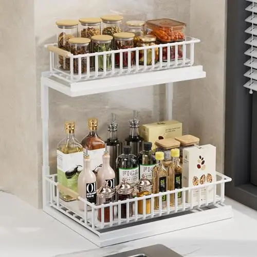 Unter Waschbecken Regal Küchenschrank Organizer: Ausziehbarer L-Form Küchen Organizer für Küche und Badezimmer (Weiß)