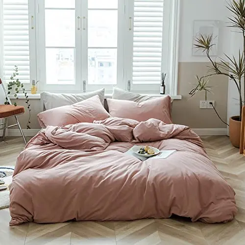 Lanqinglv Wendebettwäsche 155x220cm Rosa, 2-teilig mit Kissenbezug 80x80cm