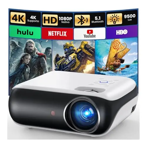 HAPPRUN H1 Full HD Beamer – Tragbarer Outdoor Projektor mit Bluetooth, Lautsprecher & HDMI für Heimkino