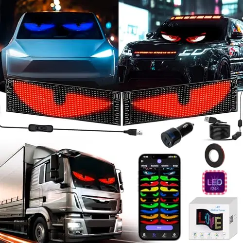 2er LED Augen für LKW und Auto, 37x9 cm, programmierbare flexible Teufelsaugen mit App-Steuerung, Leuchtschild und Muster