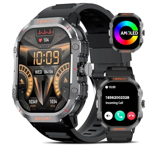 2024 Herren Smartwatch mit 2,01 Zoll AMOLED-Display, Fitnessuhr mit Anruf-Funktion, Herzfrequenzmesser und 120+ Sportmodi