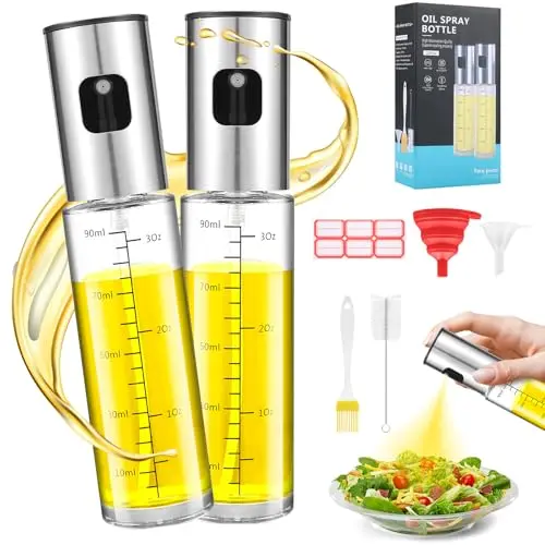 2er Set Öl Sprühflaschen aus Glas 100ml mit Pinsel und Trichter für Speiseöl und Essig