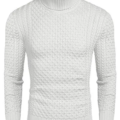 Coofandy Herren Rollkragenpullover Slim Fit, Weiß, M