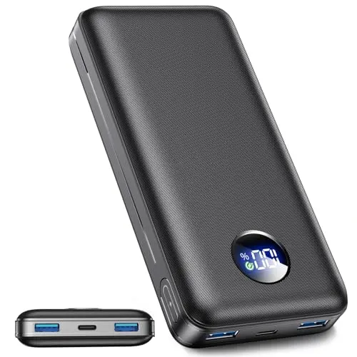Power Bank 26.800mAh mit Schnellladung, USB-C, kompatibel mit iPhone und Samsung Galaxy, Schwarz
