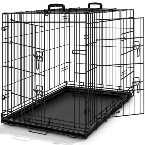 TRESKO Faltbarer Hundekäfig mit 2 Türen | Transportbox für Auto (L 122 x B 74,5 x H 80,5 cm)