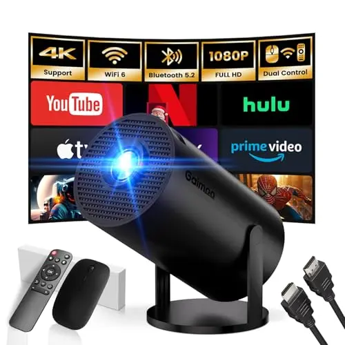 Mini Beamer, Tragbarer Projektor mit 4K und 1080P, 180° Drehung, Dual WiFi und Bluetooth, Heimkino Smart Beamer
