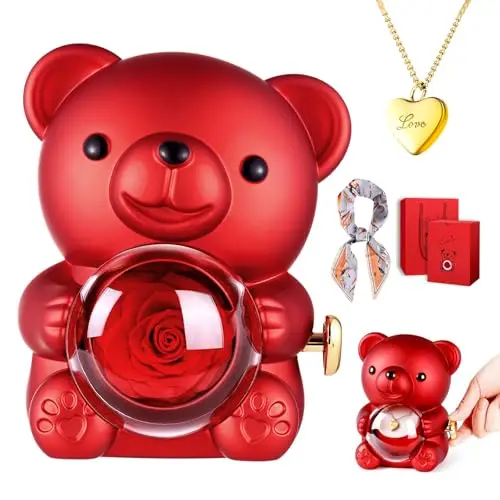 GOICC Ewige Rosen Bär - Geschenk für Frauen mit Halskette zur Ewigen Rose für Muttertag und Valentinstag