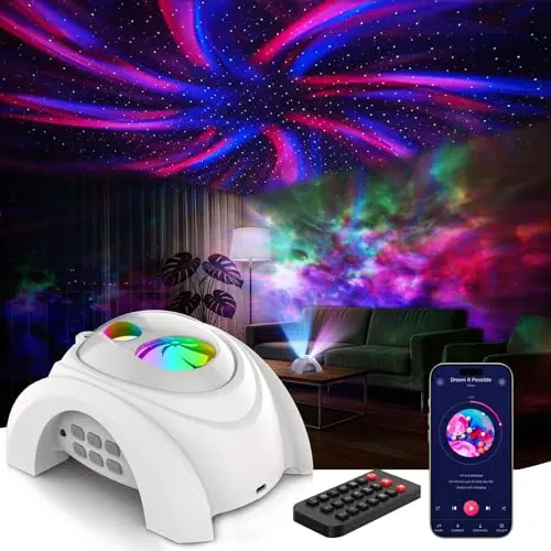 PRANITE Galaxy Projektor mit 58 Lichteffekten und Bluetooth-Lautsprecher, Nachtlicht, Timer, Raumdekoration für Kids & Erwachsene