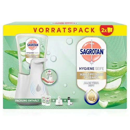 Sagrotan No-Touch Seifenspender Weiß mit 2 Nachfüllern Aloe Vera