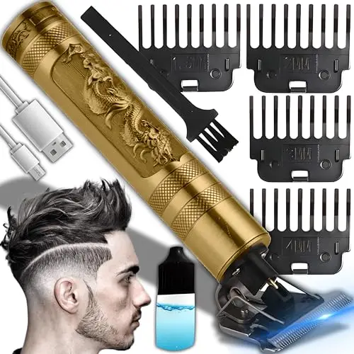 Retoo Haarschneider und Barttrimmer, kabellos, 4 Kammaufsätze, 1000 mAh Akku, Gold