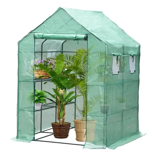 ISOISL Gewächshaus 200x80x170 cm mit PE-Folie, aufrollbarer Tür, begehbares Pflanzenhaus, Tomatenhaus in Grün