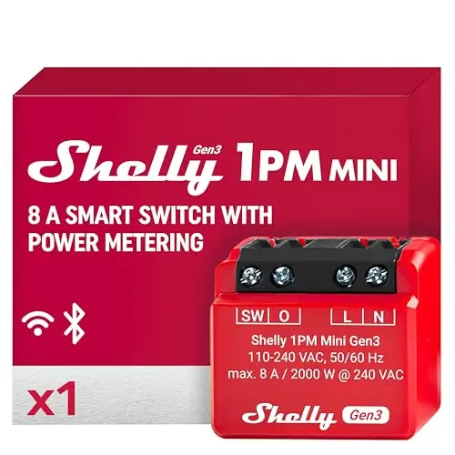 Shelly 1PM Mini Gen3 - WLAN Smart Relais Schalter, 1 Kanal, 8A, kompatibel mit Alexa & Google Home