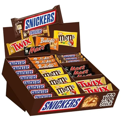Mars, Snickers, Balisto & mehr: Große Schokoriegel-Box, 72 Riegel (1 x 3,8kg), ideal für das Büro
