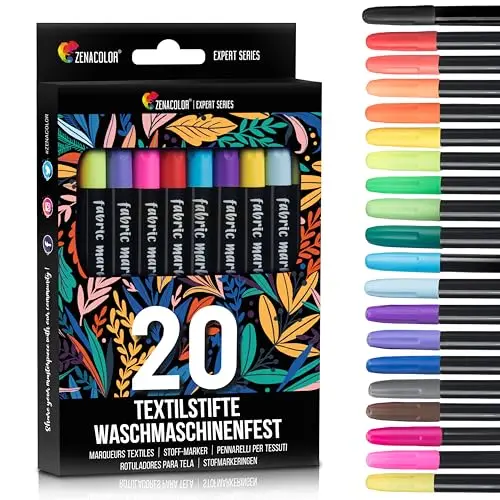 20 Waschmaschinenfeste Textilstifte - Ungiftige Stoffmarker für T-Shirts und Taschen - Ideal für Kinder und Erwachsene