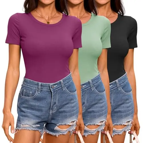 YGOODM Damen Sommer Tank Top Kurzarm Basic, Slim Fit, Stretch, Casual Oberteil
