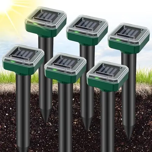 AOUQEE Solar Maulwurf Vertreiber, 6 Stück Ultraschall, Umweltfreundlich und Geräuschlos, Wasserdicht für Garten und Rasen