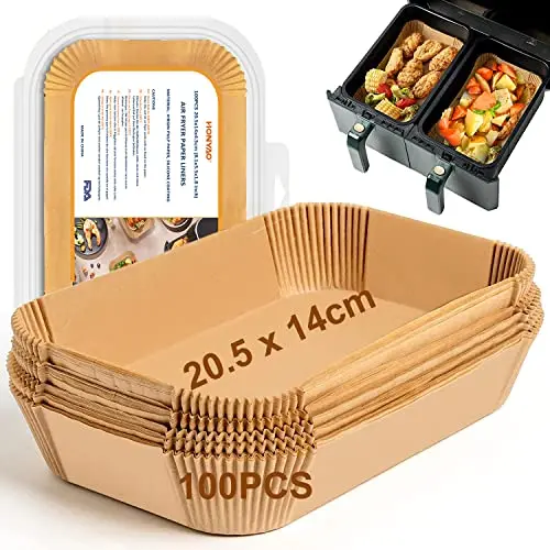 Backpapier für Heißluftfritteuse, 100 Stück 20,5x14cm, kompatibel mit Ninja und anderen Dual Zone Air Fryern