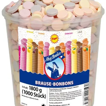 Frigeo Ahoj-Brause Bonbons - 1000 Stück in Zitrone, Orange, Himbeere & Cola (1,8 kg)